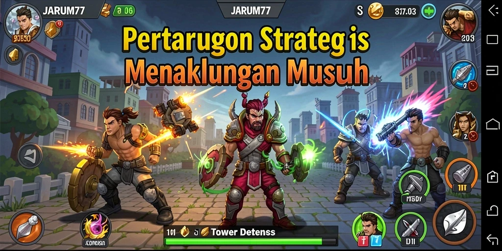 Gameplay seru dalam JARUM77 Tower Defense dengan strategi menaklukkan musuh.