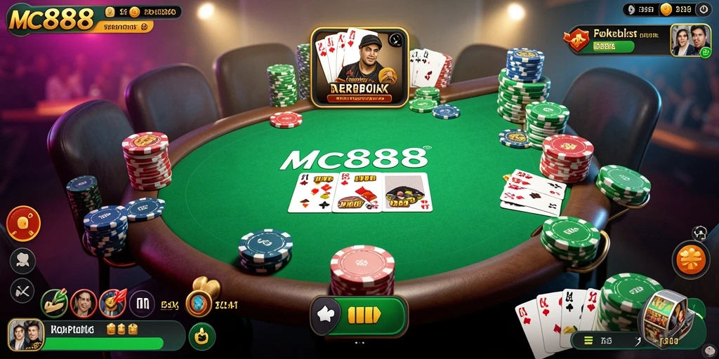 Screenshot utama MC888 menampilkan gameplay Poker yang mendebarkan.