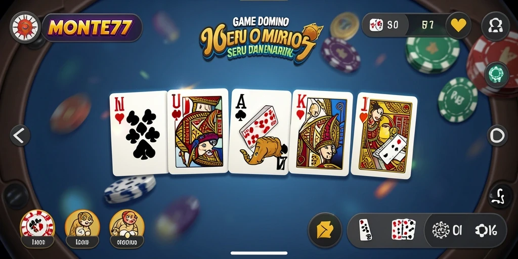 Tampilan gameplay seru dalam MONTE77 yang menampilkan kartu Domino.