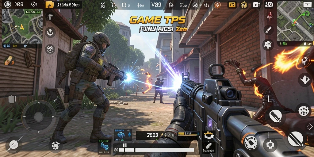 Tampilan gameplay V89 yang menegangkan dengan aksi tembak-menembak.