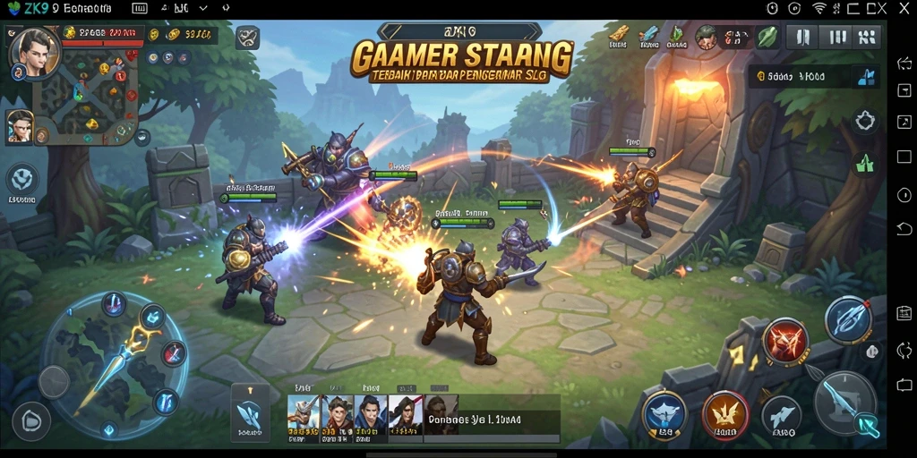 Screenshot gameplay ZK9 yang menampilkan pertempuran epik antar kerajaan.
